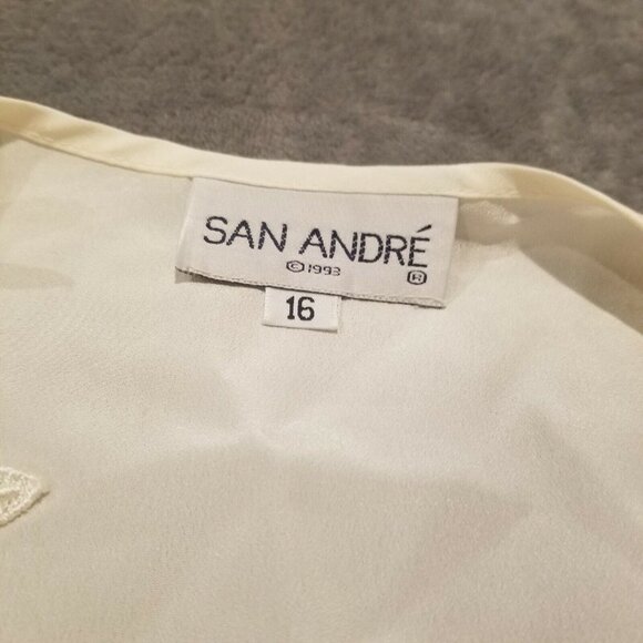 San Andre Women's V-Neck Floral Embroidered Lace Vest Size 16 Ivory Tie-Back - Picture 3 of 8